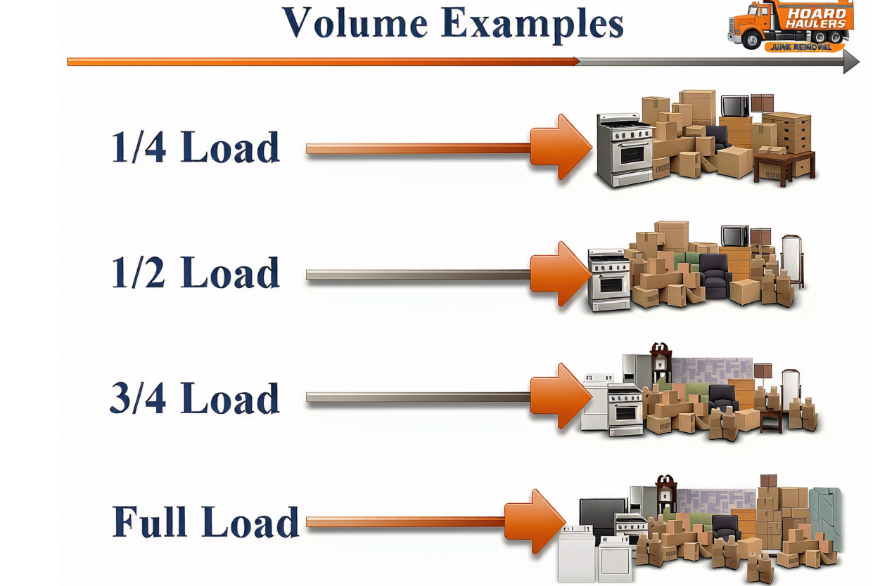 Volume examples for quarter, half, three-quarter and full loads